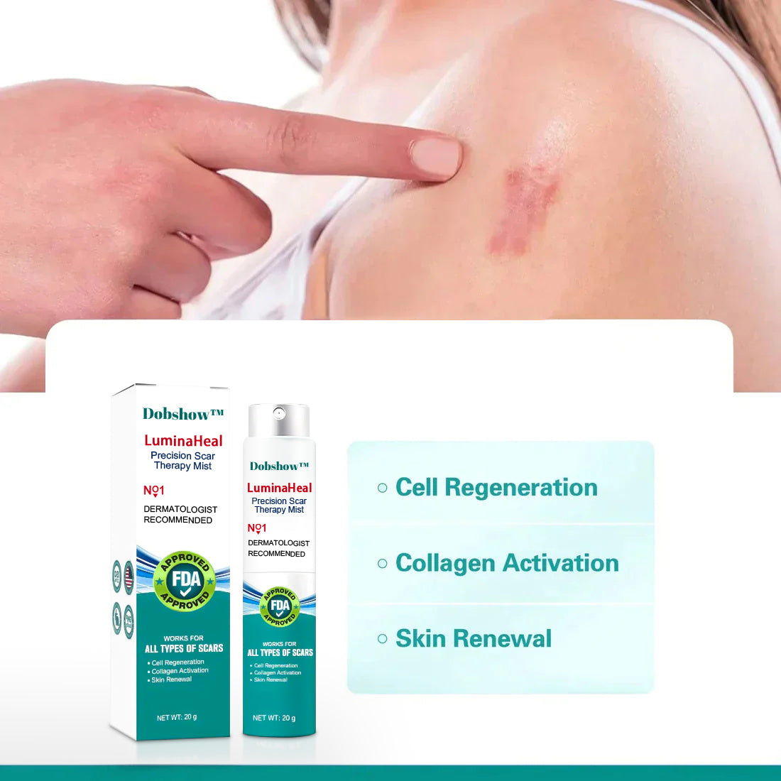 Dobshow™ LuminaHeal Precision Scar Therapy Mist-For All Types of Scars - For example Acne Scars, Surgical Scars and Stretch Marks ⚡️⚡️⚡️
